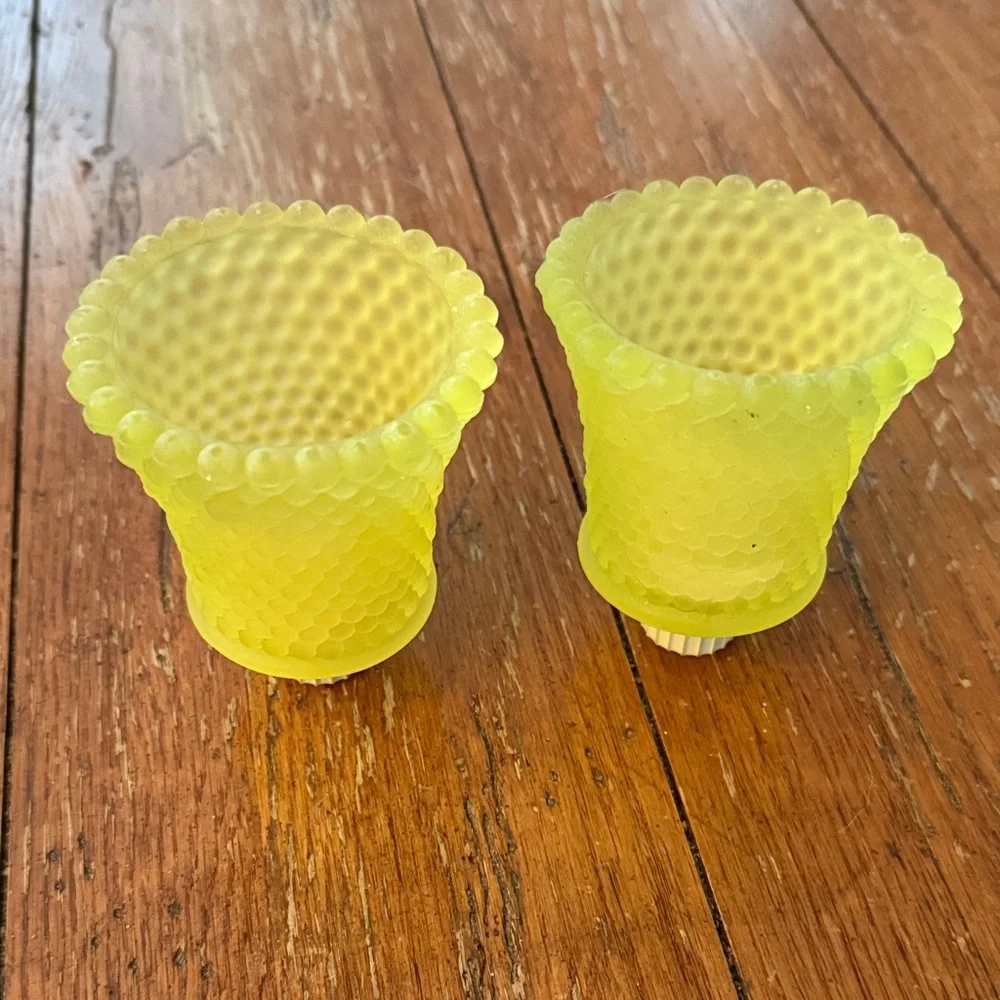Vintage Yellow Glass Peg Candle Holders - Picture 2 of 2